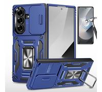 L00KLY Case for Samsung Galaxy Z Fold 7 with Screen Protector,[Military Grade Hinge Shockproof] [360° Metal Ring Kickstand] [Fit Magnetic Car Mount] [Slide Camera Cover] Dual Layer Rugged Case (Blue)