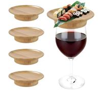 L0famy 4PCS Mini Charcuterie Boards for Wine Glass, Board Toppers Coasters for Nibbles, Wooden Wine Glasses Topper Appetizer Desserts Plates for Party