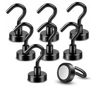 L0famy 8PCS Black Magnetic Hooks, 20mm Heavy Duty Earth Magnets for Cruise Cabins 35lbs Pull, Neodymium Strong Magnets, Magnet Hooks for Office, Kitchen, Camping