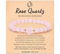 L0famy Anxiety Bracelet For Women, Adjustable Pink Quartz Bracelet With 8mm Beads, Natural Crystal Gemstone Pink Quartz Stone Healing Crystals Beaded Jewelry, Handmade Beads Gifts For Friends