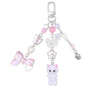 L0famy Cute Cat Keychain With Bow, Metal Cat Keyring Pink Fuzzy Bag Accessories | Y2K Stylish Keychain, Kitty Animal Decor | Gifts For Cats Lovers | Heart Bow Pendent Kawaii Bag Charm