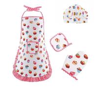 L0famy Kids Aprons, Kids Chef Hat and Apron Set, Toddler Gardening Apron with Pockets, Kid Baking and Painting Set Chef Outfit for Crafting, Art, Gardening, Grilling Activity