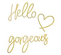 L0famy Metal Wall Art Decor Hello Gorgeous, Minimalist Decoration Metal Decorative Sign, 12"X9" 3D Wooden Wall Art Sign, for Home Room Office Door Decorations Party Supplies