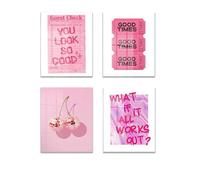L0famy Pink Framed Wall Art 4 Pcs, Poster For Bedroom Pink Wall Art Mural Poster For Teen Girl, Personalised Unframed Wall-Art Prints For Home Modern Bathroom Office Decorations Paintings 20 X 25cm