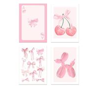 L0famy Preppy Prints Room Decor, Pink Bow Cherry Disco Ball Poster Wall Decor, Cute Balloon Dog Posters, Girls Bedroom Decoration Pink Photos For Bedrooms Dorm 8x10in Unframed