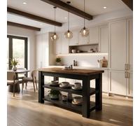 L100Xw72Cm Rowan Black Kitchen Island / Breakfast Bar / Rustic Black Painted Island