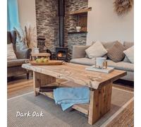 L120Xw60Cm Lorie Chunky Live / Waney Edge Coffee Table With Shelf