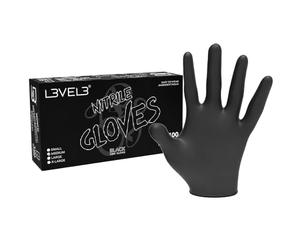 L3 L3VEL3 Professional Nitrile Gloves Black - XL | Latex-free disposable gloves, powder-free and puncture-resistant, snug fit for barber, salon or tattoo work, level3 gloves