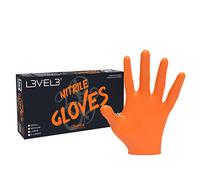 L3VEL3 Orange Nitrile Gloves - Delivers Outstanding Protection - Puncture and Chemical Resistant - Touchscreen Compatible - Made of Synthetic Rubber - Provides Optimal Flexibility - Size XL - 100 pc