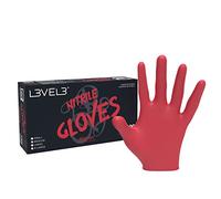 L3VEL3 Red Nitrile Gloves - Delivers Outstanding Protection - Puncture and Chemical Resistant - Touchscreen Compatible - Made of Synthetic Rubber - Provides Optimal Flexibility - Size M - 100 pc