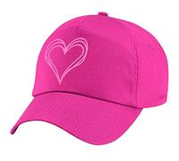 L4 Girl's Doodle Love Heart Baseball Cap Kids Scribble Pink Summer Hat (Fuchsia, One Size)