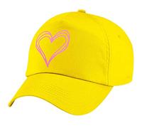 L4 Girl's Doodle Love Heart Baseball Cap Kids Scribble Pink Summer Hat (Yellow, One Size)