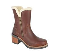 L543B Ladies Brown Leather Shoe Twin Zip Warm Lined Ankle Boots Faux Wool Lining