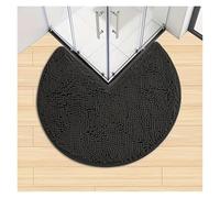 L6NqIAG L Shaped Bathroom Mat Circular Corner Thickened Bath Mat Non-slip Water Absorbent Bathroom Carpet Solid Color L-shaped Floor Shower Rug(Black)