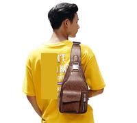 L6NqIAG Leather Crossbody Bag Men'S Chest Bag Wallet PU Leather Backpack Mini Sling Small Pack Cross Shoulder Necessaire Side Male(Dark brown)