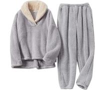 L6NqIAG Thermal Pyjamas Women Fleece Pajamas For Women Soft Comfy Fluffy Set Pullover Pants Loose Plush Warm Clothes For Winter Sleepwear(Grey,M)