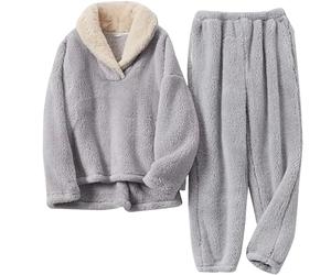 L6NqIAG Thermal Pyjamas Women Fleece Pajamas For Women Soft Comfy Fluffy Set Pullover Pants Loose Plush Warm Clothes For Winter Sleepwear(Grey,M)