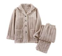 L6NqIAG Thermal Pyjamas Women Women's Couple Coral Plush Autumn And Winter Thickened Warm Home Set Women Tall Pajamas Long Sleeve Satin Pajama(Khaki,M)