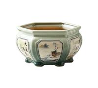 L6x2N9b5 Flower Pots Chinese High-end Retro Handmade Painted Flower Pot, Living Room Orchid Hexagonal Bonsai(Medium)