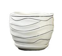 L6x2N9b5 Flower Pots Plant Pots Ceramic Pure White with Lines Pattern Planters Medium Flower with Tray Home Succulent Plants Green Cultivation(Medium)