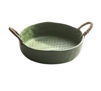 L6x2N9b5 Fruit Plates Ceramic Fruit Bowl with Rattan Handles Honeycomb Texture Decorative Serving Dish for Kitchen Dining(Green,Large)
