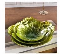 L6x2N9b5 Fruit Plates Nordic Style Modern Flower Shape Fruit Plate 3 Sets Household Crystal Glass Pearlescent White Simple Snack Storage Large Capacity(Green)