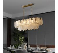 L90CM Gold Oval Crystal Chandelier, 8-Light Kitchen Island Lighting Fixture, Adjustable Hanging Pendant Light for Dining Room Hallway Foyer Breakfast Bar Living Room