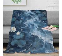 L9P1T3E4 Blue lotus 3D printed microfiber throw blanket sofa fleece comfort | 40x50inchplush microfiber touch lightweight warmth sofa bed decor cozy lounge lotus design modern home accent