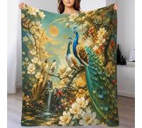 L9P1T3E4 Peacock art microfiber throw blanket soft fleece decor | 40x50inchplush comfort touch lightweight warmth sofa bedding cozy feel microfiber home textile 3D printed peacock design