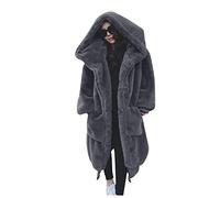 L9WEI Faux Fur Coat Long Women's Oversized Faux Fur Coat with Hood Elegant Faux Fur Coats Fur Coat Plain Fur Jacket Warm Plush Coat Loose Winter Faux Fur Coat, gray, M