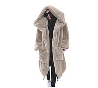 L9WEI Long Oversized Faux Fur Coat With Hood - Elegant Plain Jacket, Warm Plush Loose Winter Coat, Beige, L