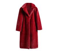 L9WEI Long Women's Oversized Faux Fur Coat With Hood - Elegant Plain Warm Plush Loose Winter Jacket, Y01 Wine, S