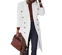 L9WEI Women's Fashion Trench Coat - Long Wool Coat with Double Breasted Lapel - Elegant Cotton Winter Jacket with Long Sleeves, White, L