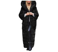 L9WEI Women's Oversized Faux Fur Coat with Hood, Grey, Long, Loose, Autumn, Winter, Adult, Female, Trench Coat, 2 Pockets, Satin Lining, Wool Backing, Hand Wash Only