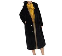 L9WEI Women's Oversized Faux Fur Coat with Hood, Grey, Long, Loose, Autumn, Winter, Adult, Female, Trench Coat, 2 Pockets, Satin Lining, Wool Backing, Hand Wash Only