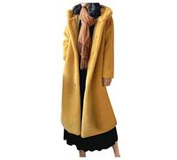 L9WEI Women's Oversized Faux Fur Coat with Hood, Grey, Long, Loose, Autumn, Winter, Adult, Female, Trench Coat, 2 Pockets, Satin Lining, Wool Backing, Hand Wash Only