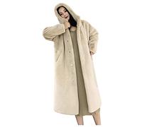 L9WEI Women's Winter Coat, Beige, Plain, Maxi Coat, Faux Fur, Long Sleeve, Loose, Hood, Zip, Standard Length [NA], Machine Washable, X01 Beige