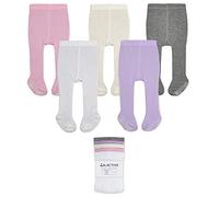 LA Active Baby Tights - 5 Pairs - Non Skid/Slip Cotton (Pink/White/Ivory/Lavender/Grey, 2T-3T)