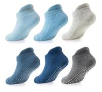 LA Active Baby Toddler Grip Ankle Socks - 6 Pairs - Non Slip/Skid Covered (Boys, 3-6 Months)