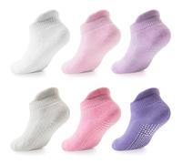 LA Active Baby Toddler Grip Ankle Socks - 6 Pairs - Non Slip/Skid Covered (Girls, 8-10 Years)