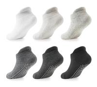LA Active Baby Toddler Grip Ankle Socks - 6 Pairs - Non Slip/Skid Covered (Grayscale, 6-12 Months)