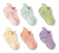 LA Active Baby Toddler Grip Ankle Socks - 6 Pairs - Non Slip/Skid Covered (Pastels, 12-36 Months)