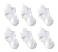 LA Active Baby Toddler Grip Ankle Socks - 6 Pairs - Non Slip/Skid Covered (White, 12-36 Months)