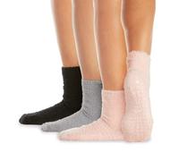 LA Active Fuzzy Socks - 3 Pairs - Non-Skid Anti-Slip Grip for Home & Hospital (Pink/Grey/Black, S/M)