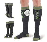 La Alpaca Ski Socks - Knee-High Alpaca Socks for Skiing and Snowboarding - Active Use for Men and Women - Breathable, Comfortable Thermal Alpaca Wool (1 Pair Black/Olive Green), Black/Olive Green,