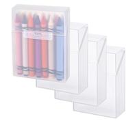 LA BAIESO Plastic Clear Crayon Box 4 Pcs Bulk Storage Holders Wth Hinged Lid and Snap Closure- Holds 24 Crayons for School Supplies