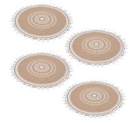 LA BAIESO Round Placemats 4 Pack with Black Mandala Accents and Pom Poms