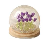 LA BAIESO Tulips Night Light Romantic LED Decor, 10cm | LED night light with glass cover and wooden stand; powered by 3 AAA batteries; compact 10x10cm footprint.