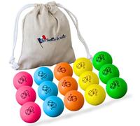 La belle boule Pack of 15 Bright Coloured Wooden Petanque Jacks, 5 Colours, 3 Pigs per Colour, Easy to Locate Petanque Jack, Canvas Carry Bag Included, Balls Not Included