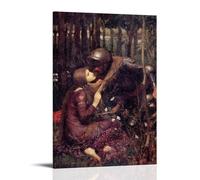 La Belle Dame Sans Merci by John William Waterhouse, Pre-Raphaelite Wall Art Print Featuring Medieval Knight And Maiden in Forest Setting Frame 12x18inch(30x45cm)